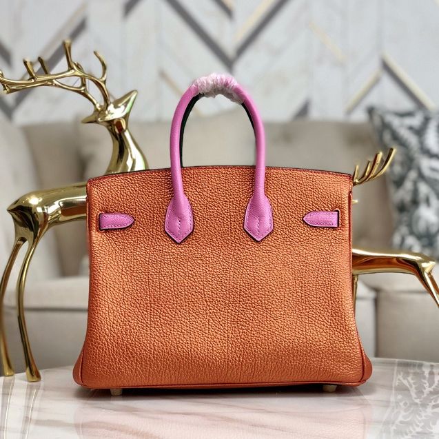 Hermes handmade original crocodile leather&calfskin birkin bag BK0035 orange&pink