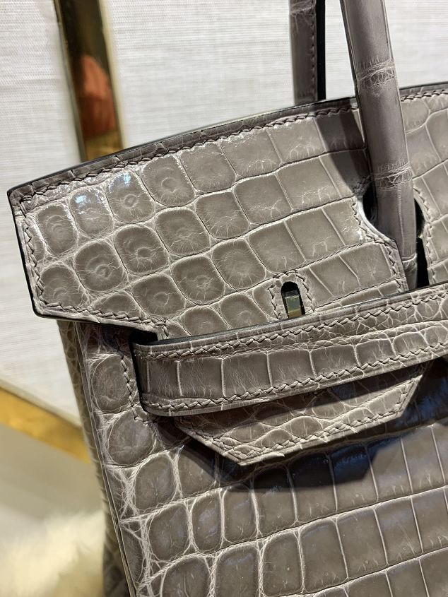 Top hermes genuine 100% crocodile leather handmade birkin 35 bag K350 grey