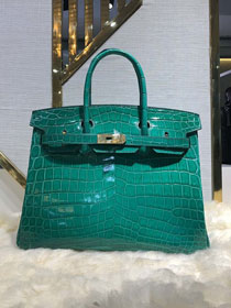 Top hermes genuine 100% crocodile leather handmade birkin 35 bag K350 malachite 