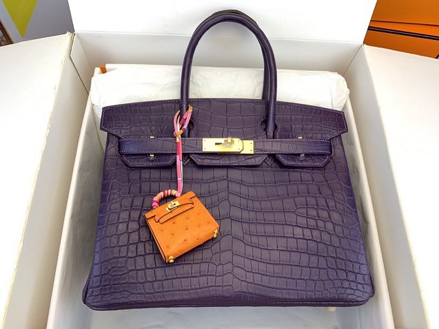 Top hermes genuine 100% crocodile leather handmade birkin 35 bag K350 violet