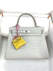 Top hermes genuine 100% crocodile leather handmade kelly 32 bag K320 pearlash