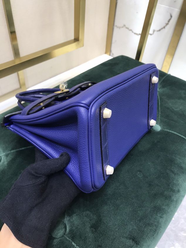 Hermes handmade original crocodile leather&calfskin birkin bag BK0035 blue