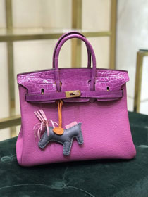 Hermes handmade original crocodile leather&calfskin birkin bag BK0035 rose sheherzade