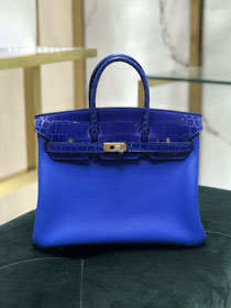 Hermes handmade original crocodile leather&calfskin birkin bag BK0035 royal blue