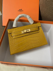 Hermes original crocodile veins calfskin mini kelly 19 bag K0019