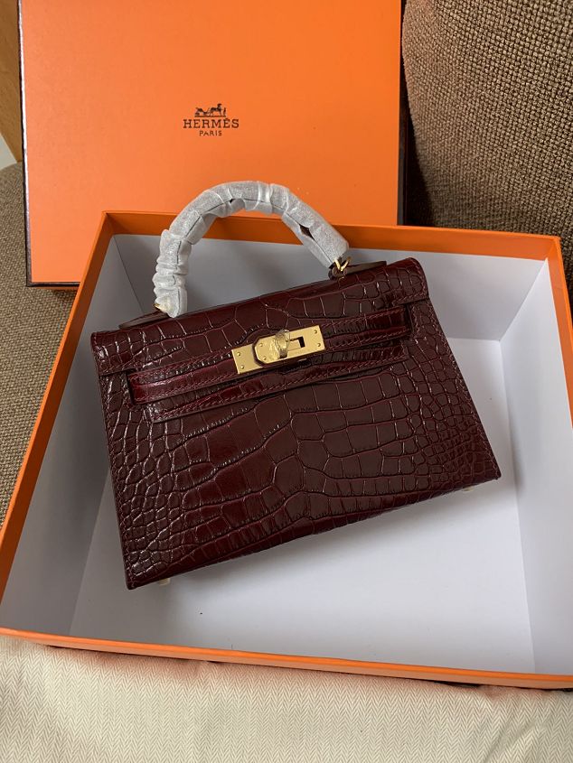 Hermes original crocodile veins calfskin mini kelly 19 bag K0019