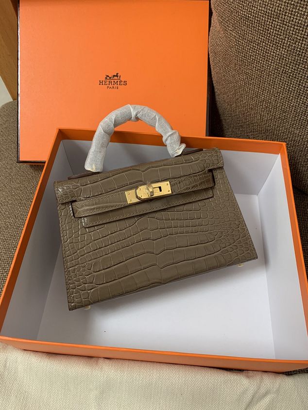 Hermes original crocodile veins calfskin mini kelly 19 bag K0019