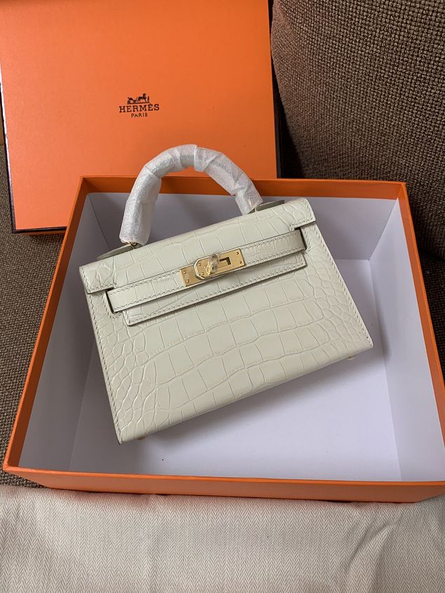 Hermes original crocodile veins calfskin mini kelly 19 bag K0019