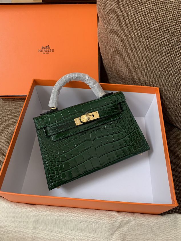 Hermes original crocodile veins calfskin mini kelly 19 bag K0019