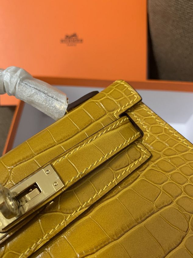 Hermes original crocodile veins calfskin mini kelly 19 bag K0019