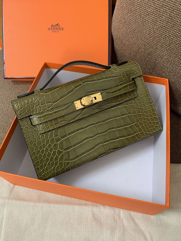 Hermes original crocodile veins calfskin mini kelly 22 clutch K012 