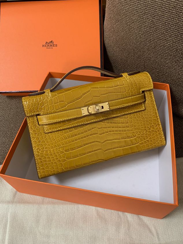 Hermes original crocodile veins calfskin mini kelly 22 clutch K012 