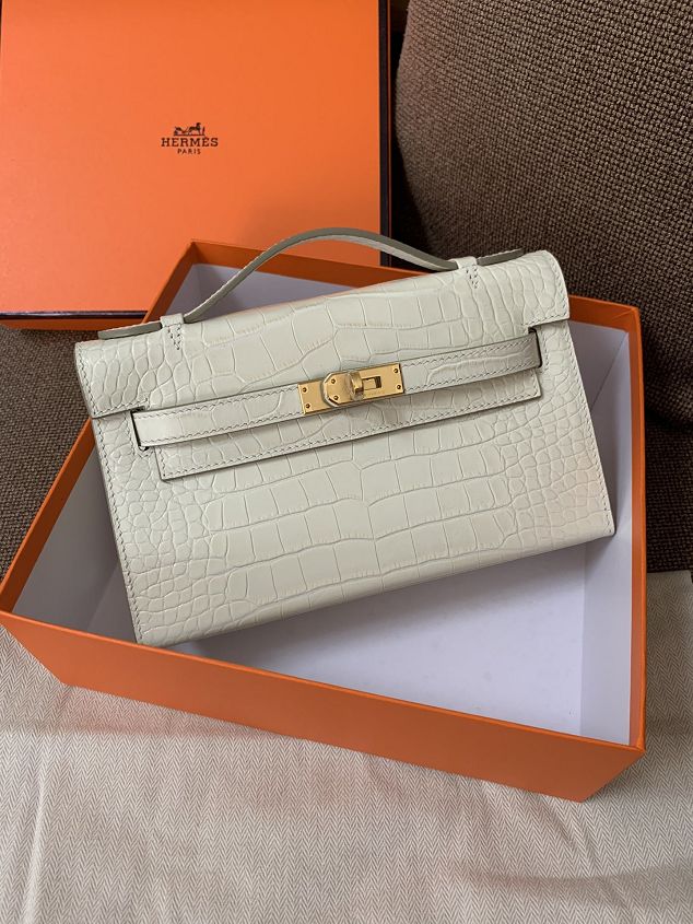 Hermes original crocodile veins calfskin mini kelly 22 clutch K012 