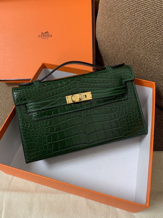 Hermes original crocodile veins calfskin mini kelly 22 clutch K012 