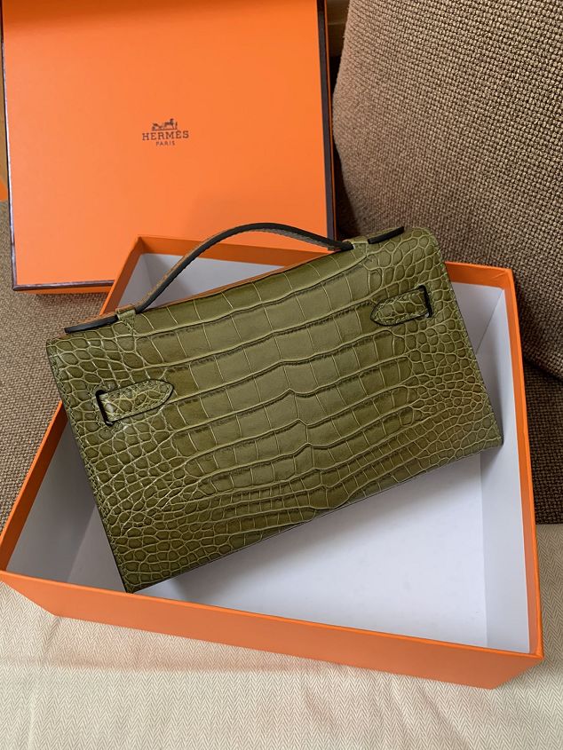 Hermes original crocodile veins calfskin mini kelly 22 clutch K012 