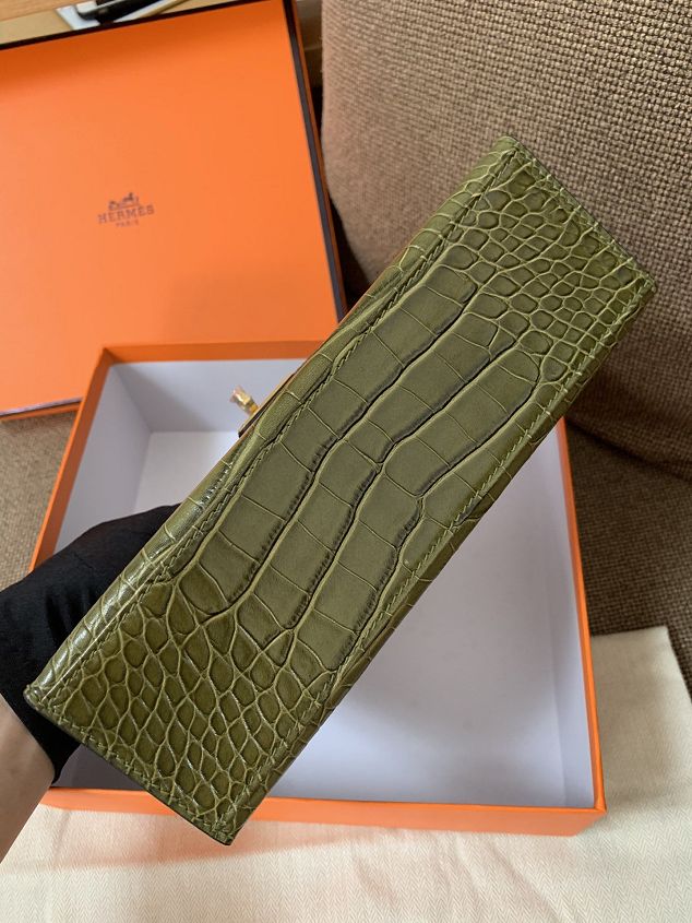 Hermes original crocodile veins calfskin mini kelly 22 clutch K012 