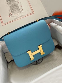 Hermes original epsom leather constance bag C23 blue du nord 