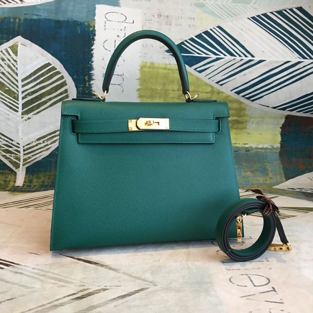 Hermes original epsom leather kelly 25 bag K25-1 emerald green