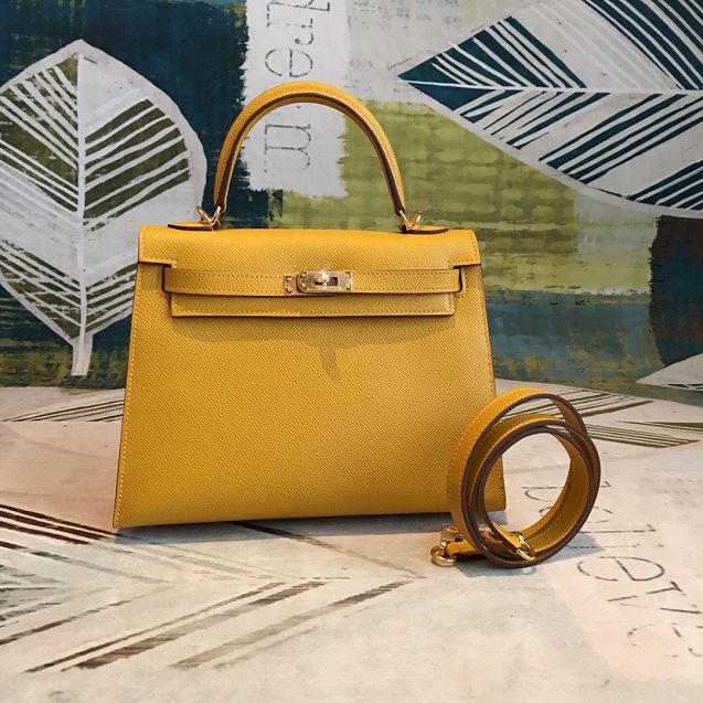 Hermes original epsom leather kelly 32 bag K32-1 yellow