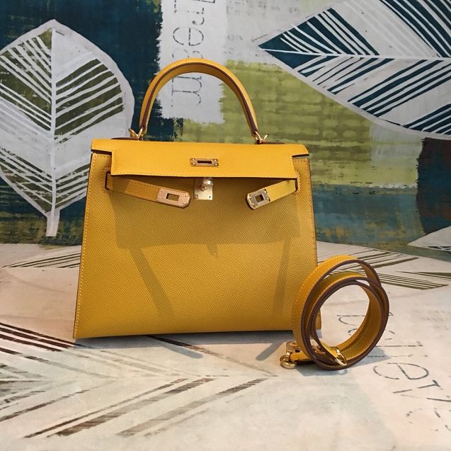 Hermes original epsom leather kelly 25 bag K25-1 yellow