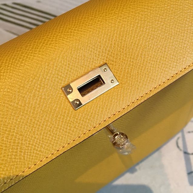 Hermes original epsom leather kelly 32 bag K32-1 yellow