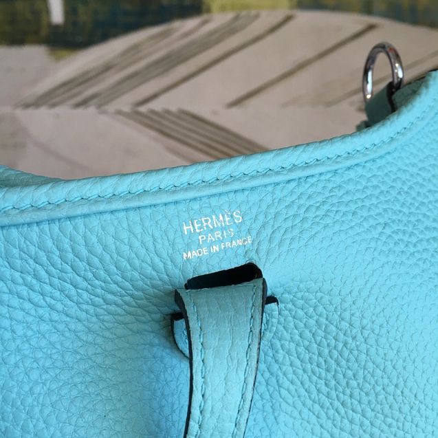 Hermes original togo leather mini evelyne tpm 17 shoulder bag E17 blue atoll