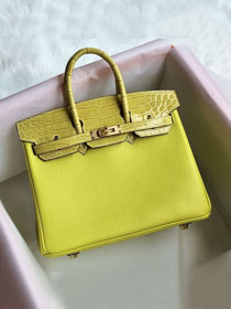 Hermes handmade original crocodile leather&calfskin birkin bag BK0035 yellow