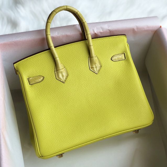 Hermes handmade original crocodile leather&calfskin birkin bag BK0035 yellow