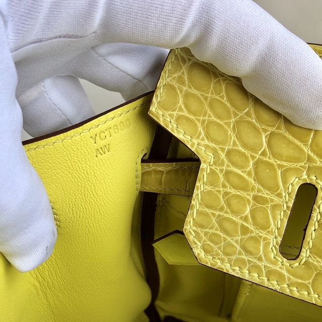 Hermes handmade original crocodile leather&calfskin birkin bag BK0035 yellow