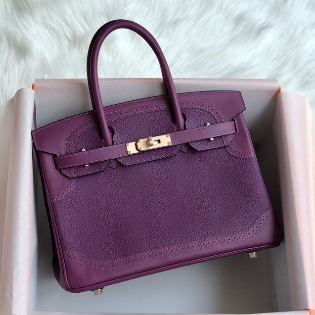 Hermes handmade original togo leather birkin bag BK0035 purple