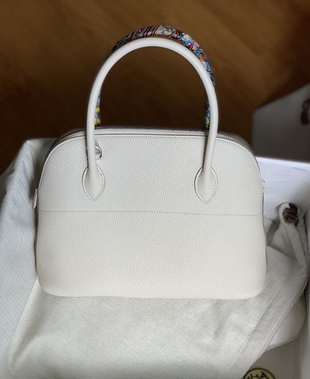 Hermes original togo leather small bolide 27 bag B027 white