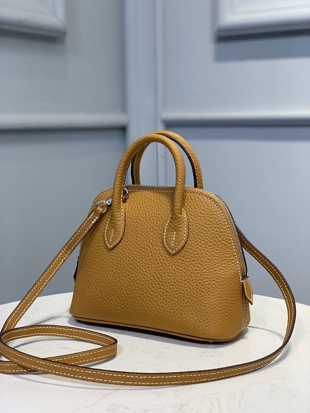 Hermes original togo leather mini bolide bag H018 brown