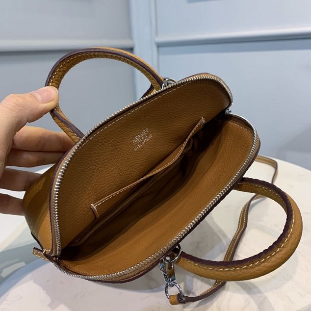 Hermes original togo leather mini bolide bag H018 brown