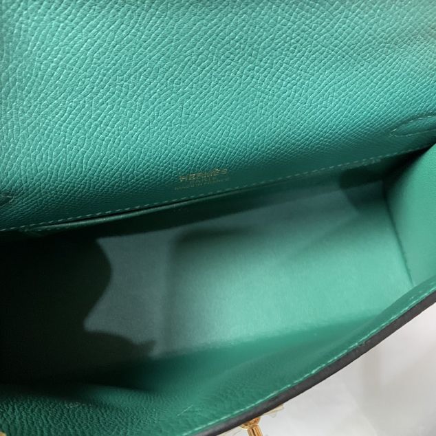 Hermes original epsom leather mini kelly 22 clutch K012 emerald green