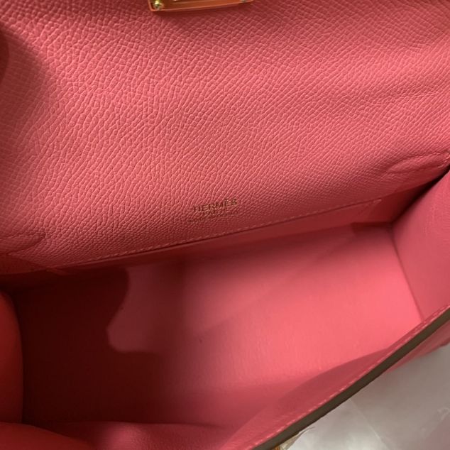 Hermes original epsom leather mini kelly 22 clutch K012 pink