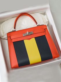 Hermes handmade original epsom leather kelly bag K00036 orange&black&yellow