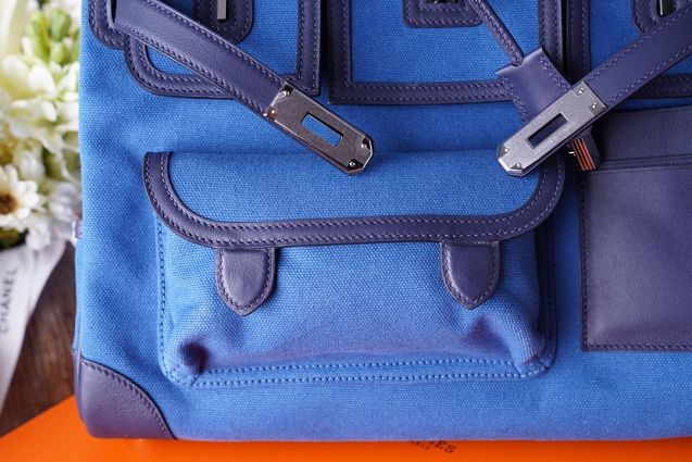 Hermes original canvas birkin 35 cargo bag BK0038 blue