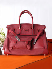 Hermes original canvas birkin 35 cargo bag BK0038 dark red