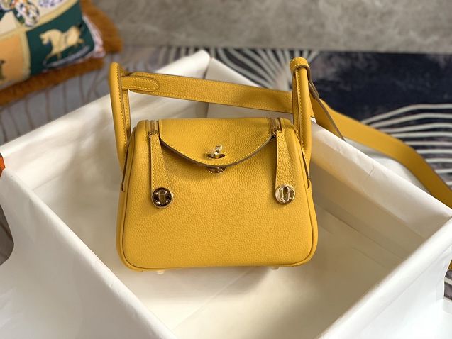 Hermes original togo leather mini lindy 19 bag H019 amber