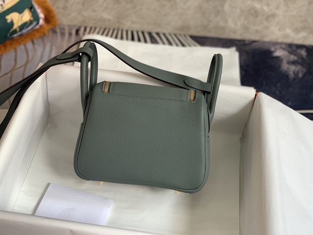 Hermes original togo leather mini lindy 19 bag H019 vert amande