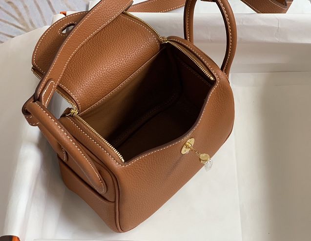 Hermes original togo leather mini lindy 19 bag H019 gold brown