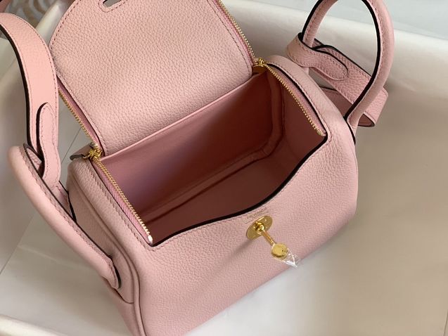 Hermes original togo leather mini lindy 19 bag H019 light pink
