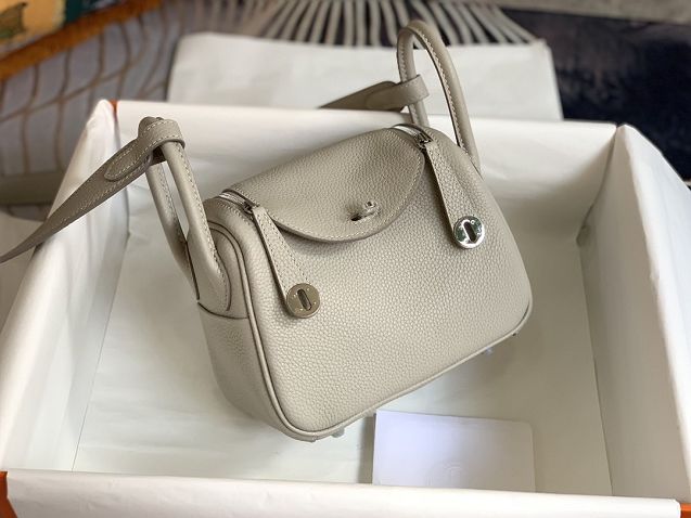 Hermes original togo leather mini lindy 19 bag H019 grey pearl