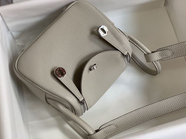 Hermes original togo leather mini lindy 19 bag H019 grey pearl