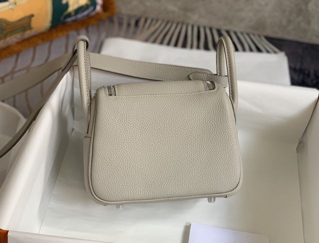 Hermes original togo leather mini lindy 19 bag H019 grey pearl