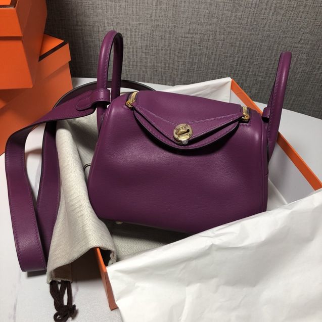 Hermes original togo leather mini lindy 19 bag H019 purple