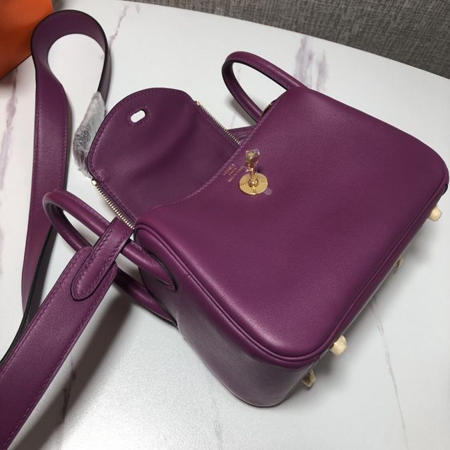 Hermes original togo leather mini lindy 19 bag H019 purple