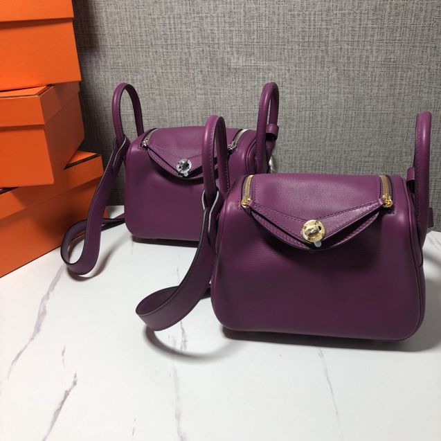 Hermes original togo leather mini lindy 19 bag H019 purple