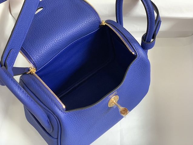 Hermes original togo leather mini lindy 19 bag H019 royal blue