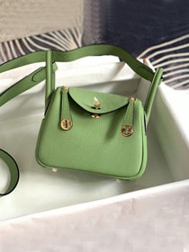 Hermes original togo leather mini lindy 19 bag H019 vert criquet